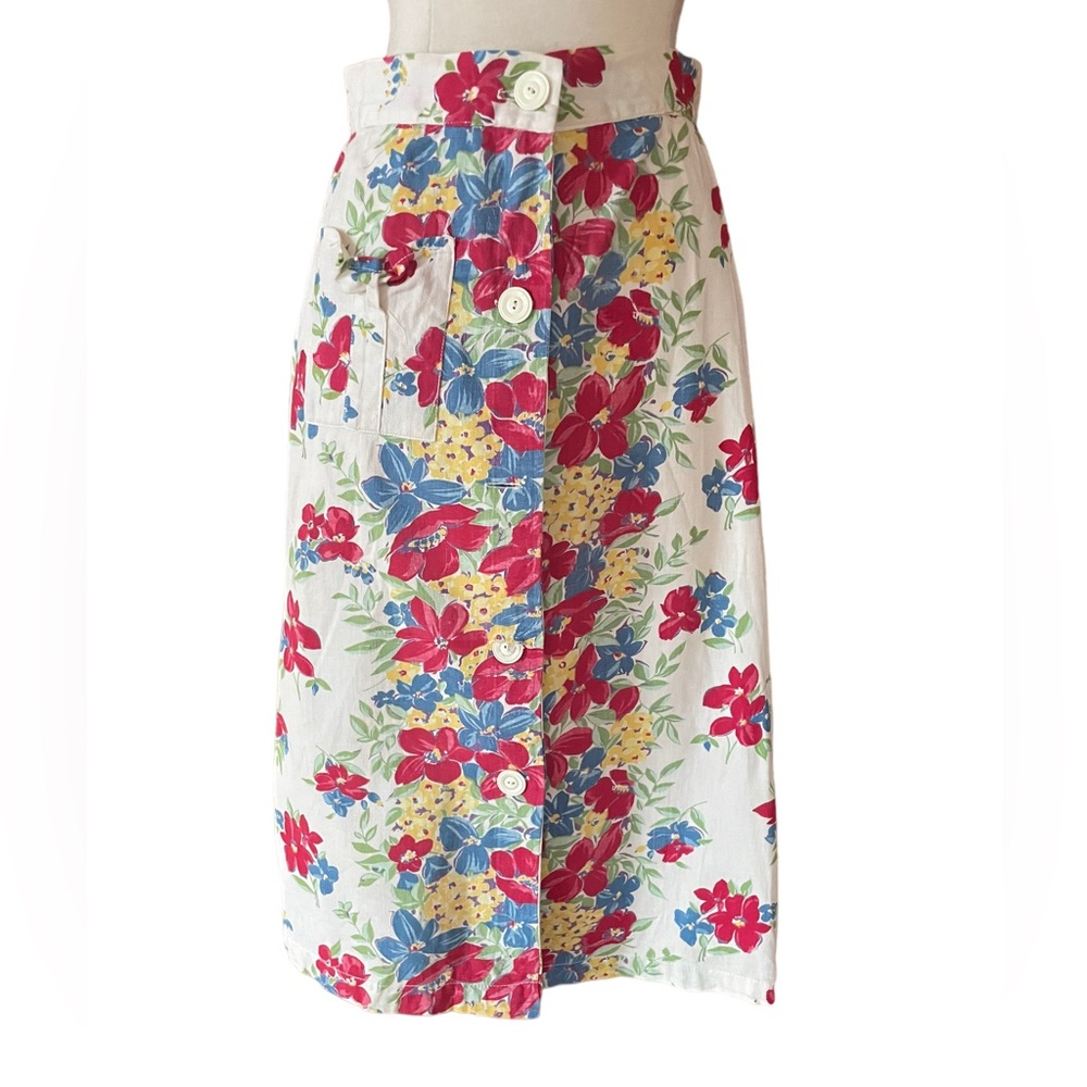 Vintage Floral, Right Hip Patch Pocket, Cotton Button Down‎ Skirt
